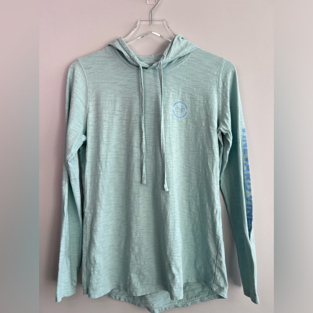 Vineyard Vines long sleeve hooded slub knit fabric previously loved S mint/blue - Picture 4 of 8
